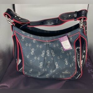 NWT Charriol canvas bag, with black patent leather & red detailing